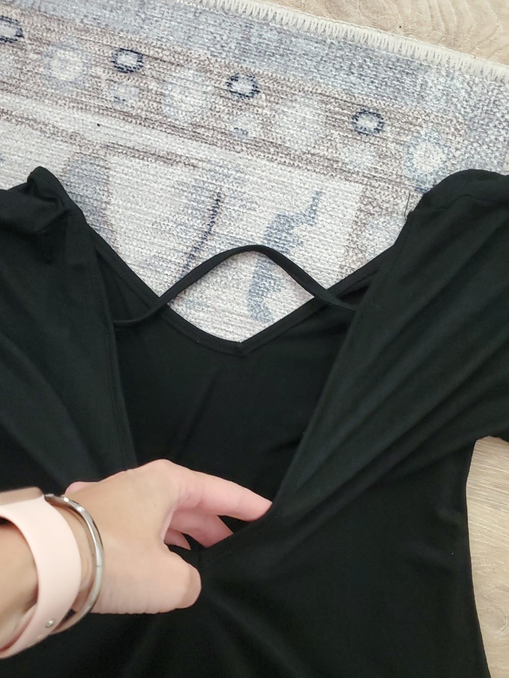 Boutique Black Long Open V Back Pocket Dress Cover-up SzS - Picture 7 of 11